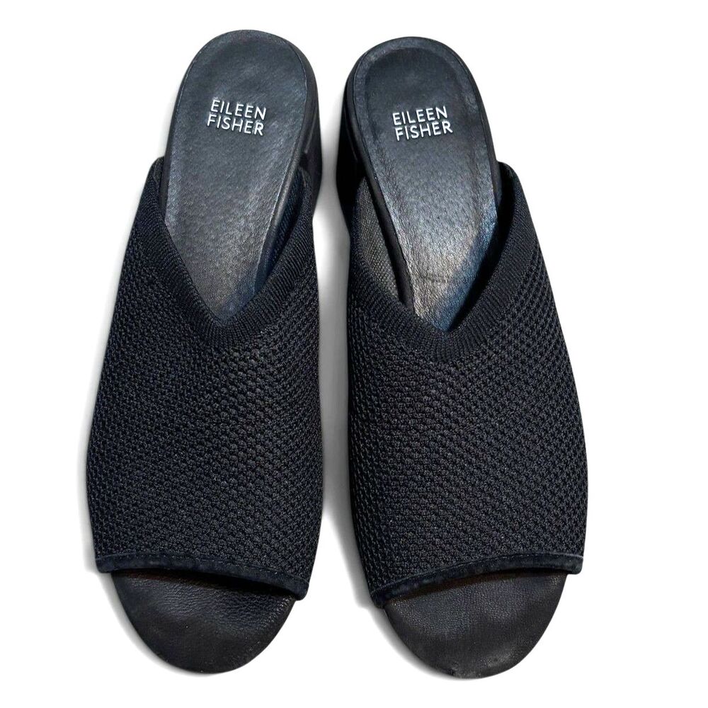 Eileen Fisher Black Knit Slide Heels Women’s Size 10 Minimalist Mule Sandals